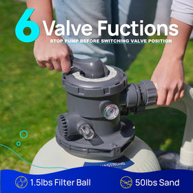 AQUASTRONG sand filter pump highlights 50 lb sand capacity for effective filtration