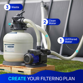 AQUASTRONG sand filter pump with warranty seal highlighting two-year protection