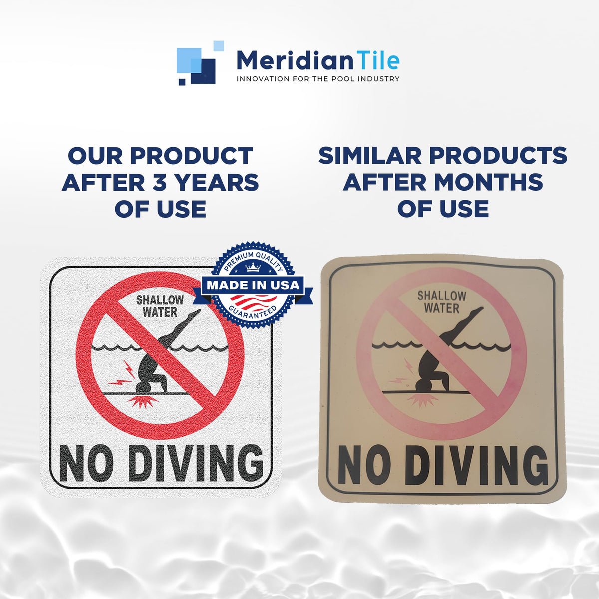 Aquatic Custom Tile made-in-usa sign emphasizes durable pool signage.