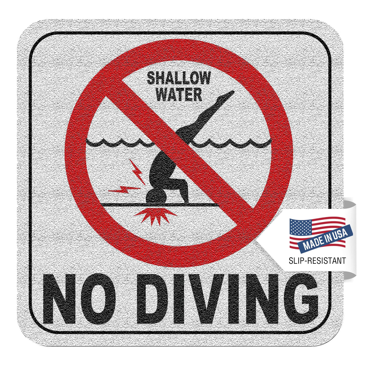 Aquatic Custom Tile no-diving sign 6x6 inches enhances deck pool safety.
