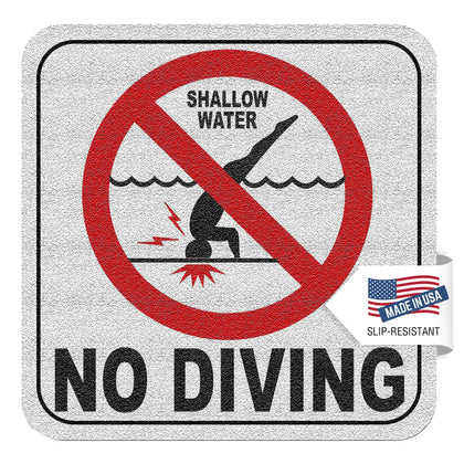 Aquatic Custom Tile no-diving sign 6x6 inches enhances deck pool safety.