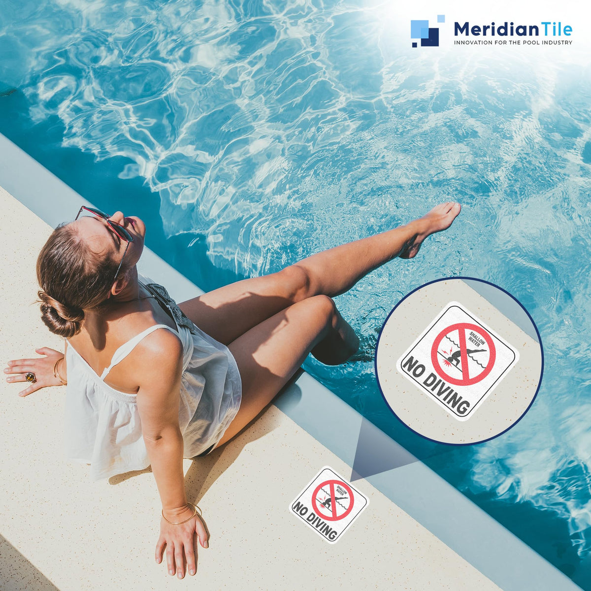 Aquatic Custom Tile pool safety marker remains clearly visible above water.