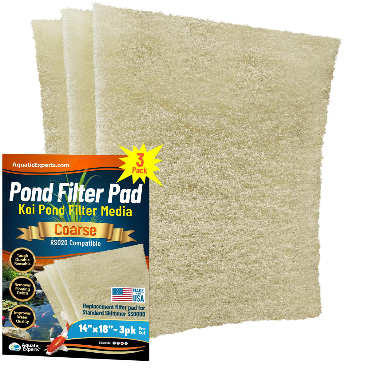 Aquatic Experts beige coarse pond filter pad close-up texture showing filter surface