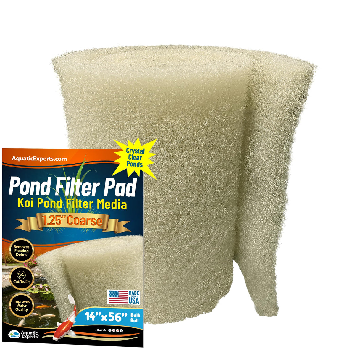 Aquatic Experts beige coarse pond filter pad closeup texture for debris capture