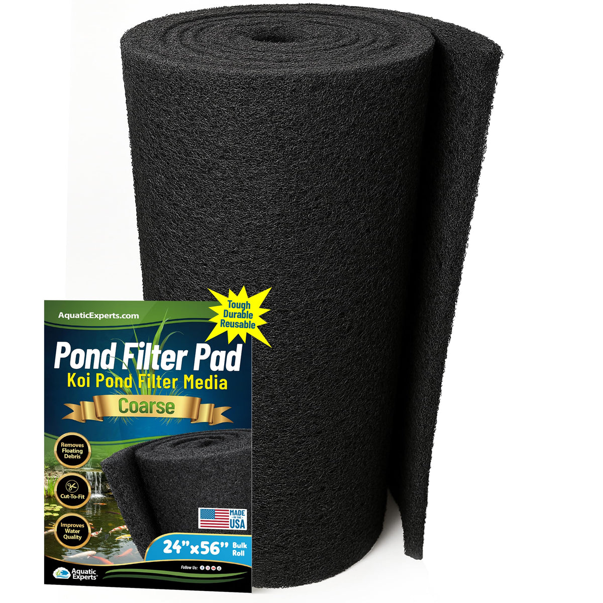 Aquatic Experts Classic Koi Pond Filter Pad Coarse bulk roll in use for clear water filtration.