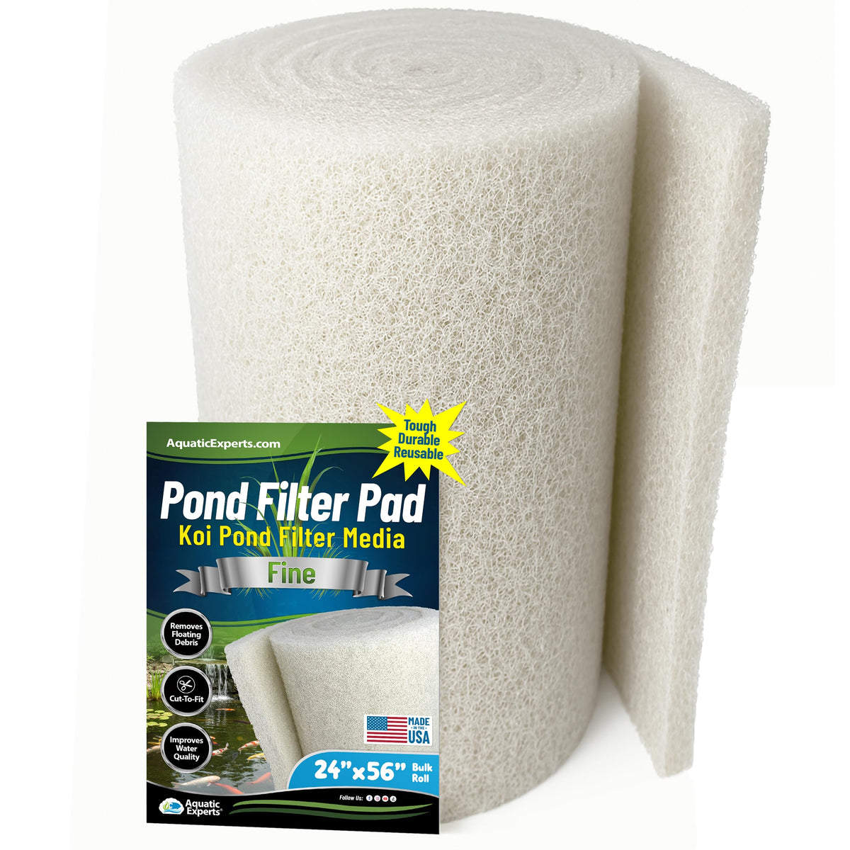 Aquatic Experts classic koi pond filter pad white bulk roll; 1 inch thick for clear water.
