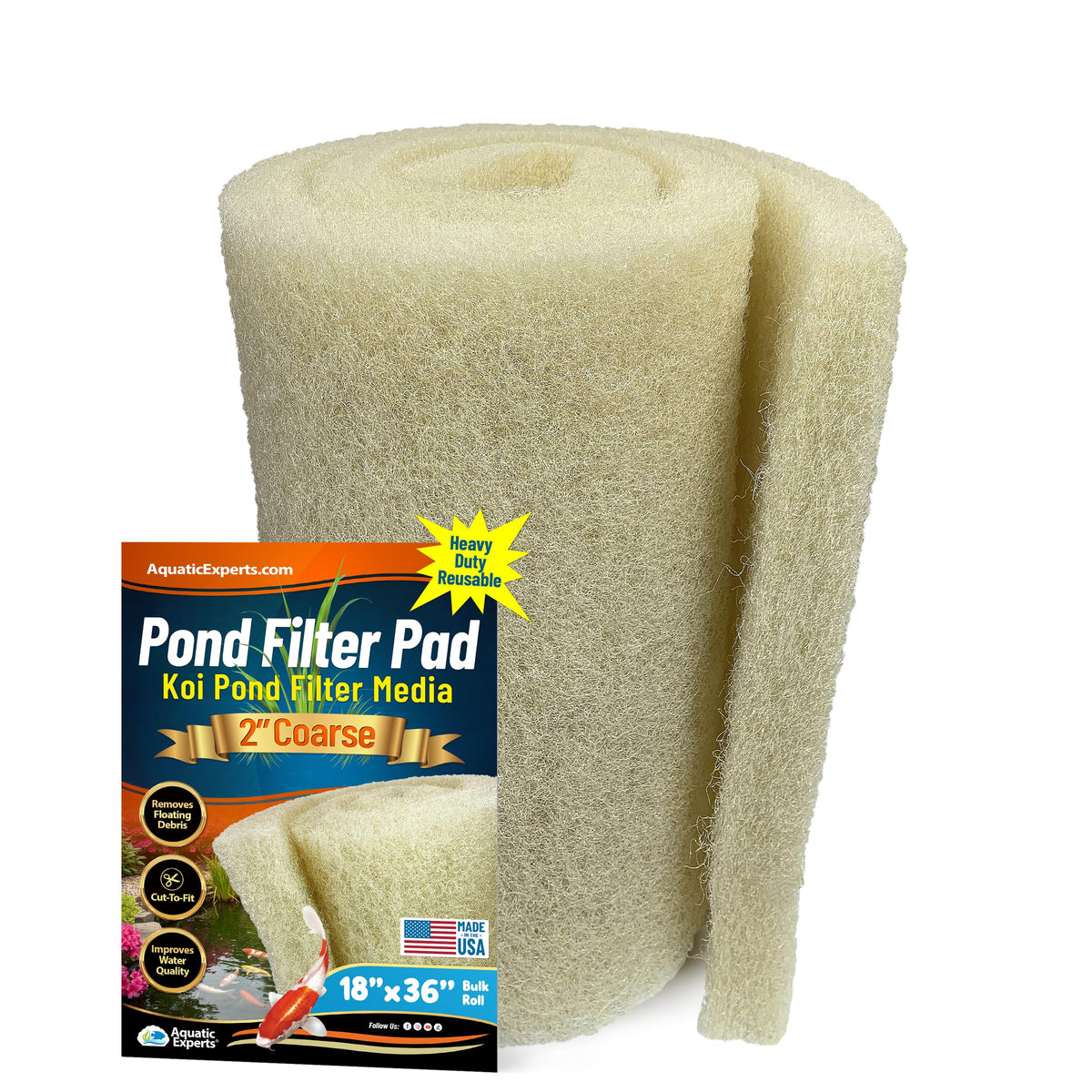 Aquatic Experts cream coarse pond filter pad in roll, 18x36 in, koi pond filtration