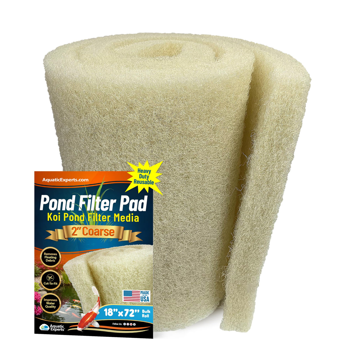 Aquatic Experts Cream Coarse Pond Filter Pad 2in Thick in koi pond setup for filtration.
