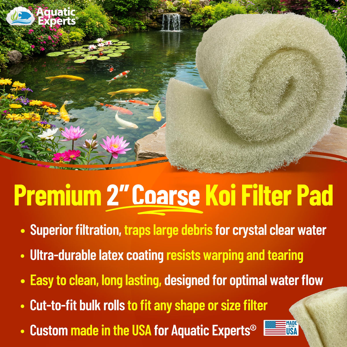 Close up of Aquatic Experts cream coarse pond filter pad texture captures debris