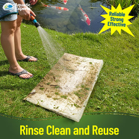 Easy rinse with garden hose and reuse for economical pond care.