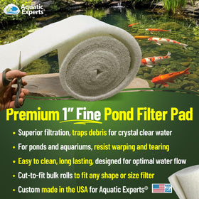 Cut-to-fit white filter pad; USA-made quality for koi ponds.