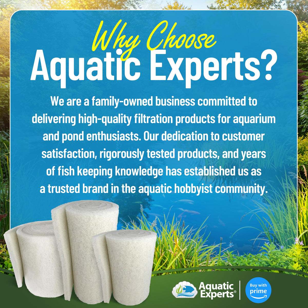 USA-made Aquatic Experts filter pad ensuring safe koi pond filtration.