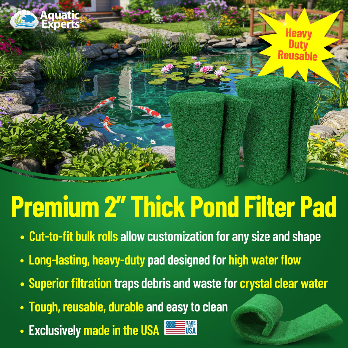 Aquatic Experts pond filter pad close-up—dense media for filtration efficiency.
