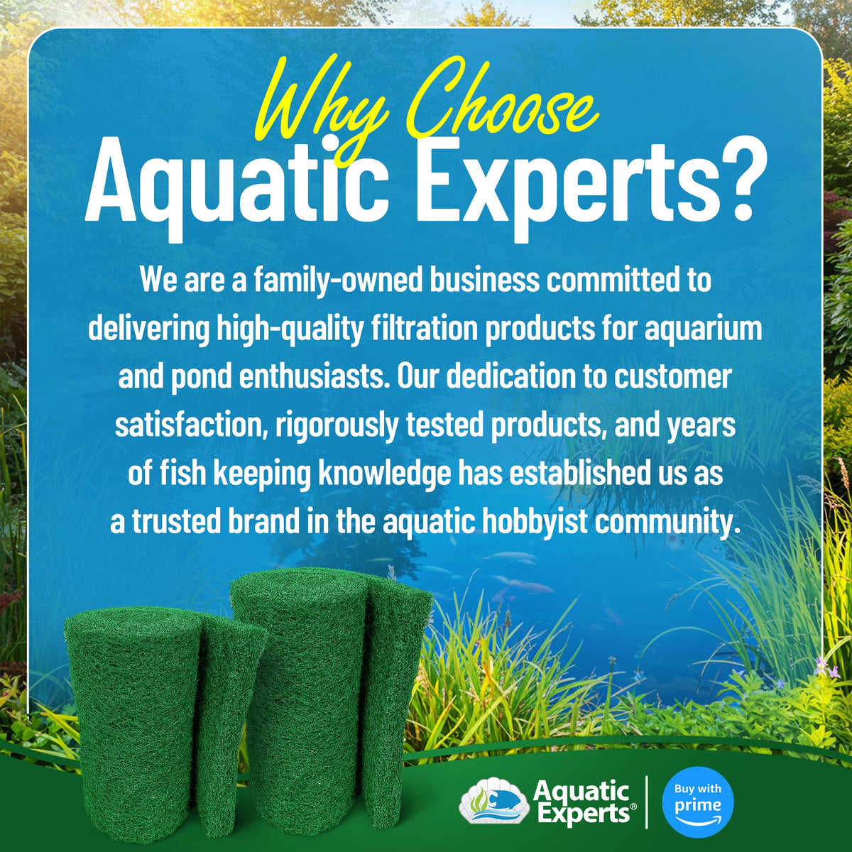 Pond filter pad promoting water flow and debris capture in a pond.