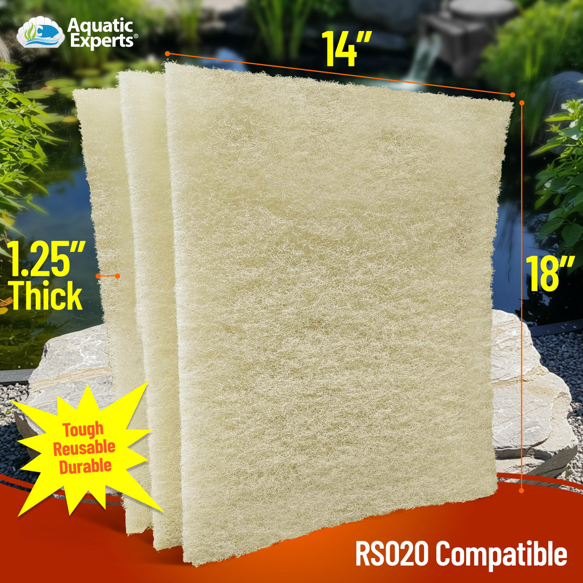 Aquatic Experts USA-made label on pond filter pad