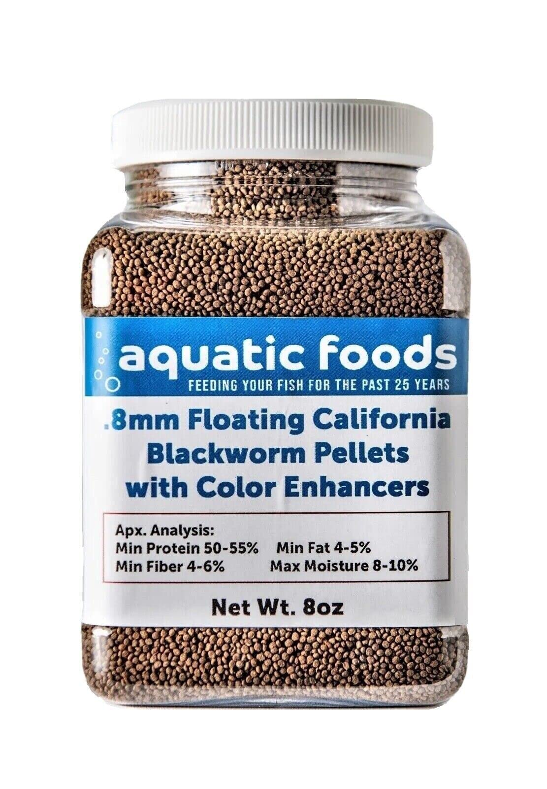 Aquatic Foods Blackworm Pellets 0.8mm floating for vibrant tropical fish.