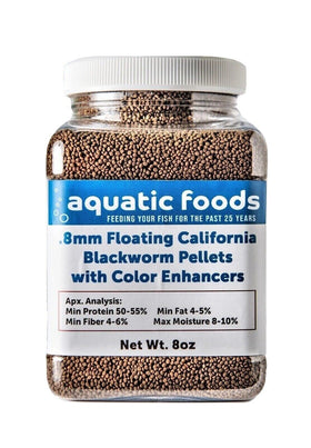 Aquatic Foods Blackworm Pellets 0.8mm floating for vibrant tropical fish.