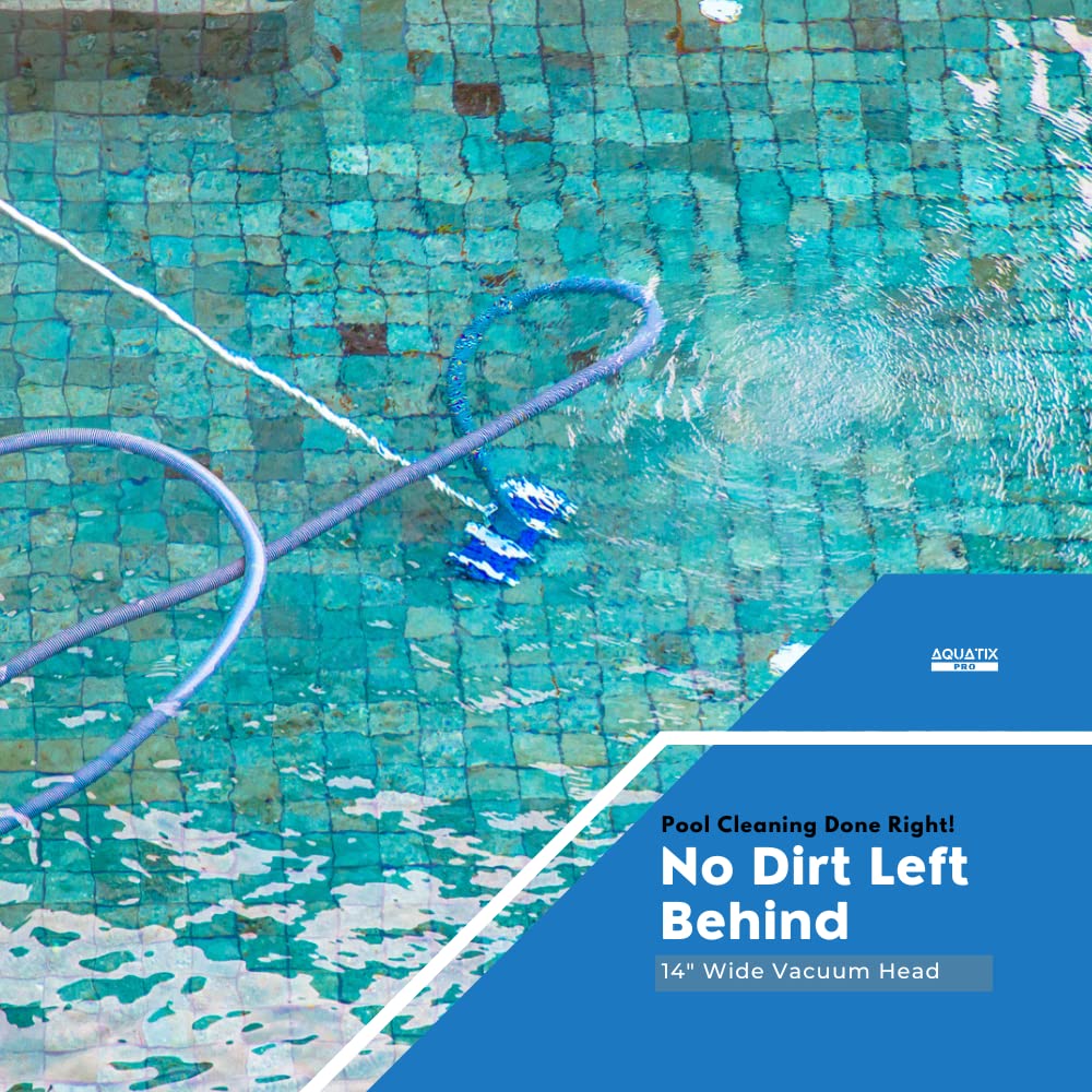 Aquatix Pro 14-inch head cleans wide swaths for efficient coverage.