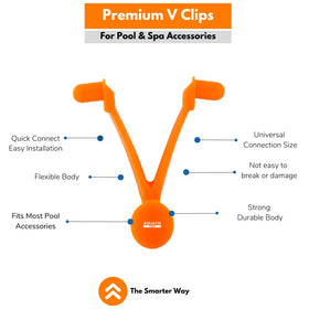 Aquatix Pro butterfly V clips attached to pool pole for easy accessory changes.