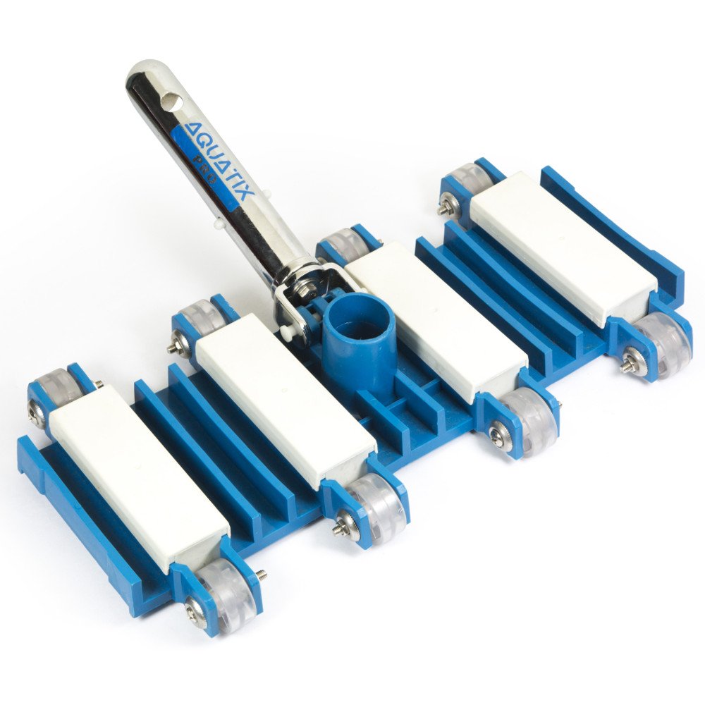 Aquatix Pro vacuum head with wheels glides smoothly for quick pool cleaning.