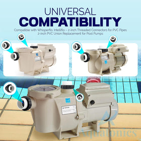 Aquatonics 2in MIP threaded end for standard pool connections.