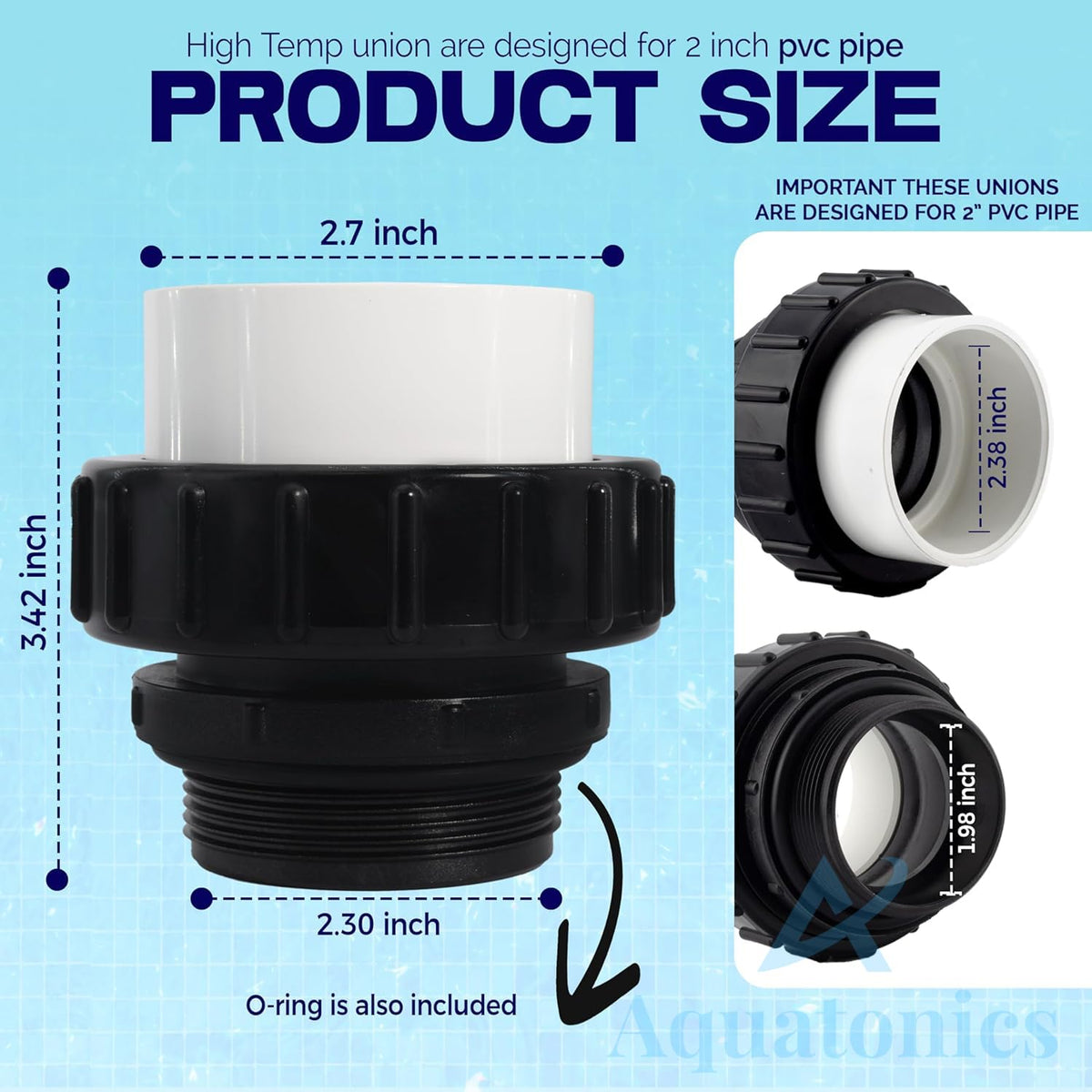 Aquatonics Intelliflo-compatible union suitable for high-performance pumps.