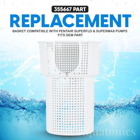 Aquatonics 355667 pump basket with lid open facilitates easy replacement.