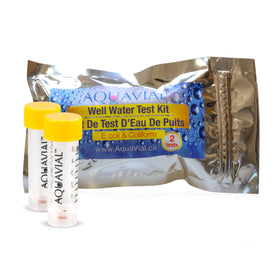 AquaVial water testing kit: sample poured into tubes for fast results.