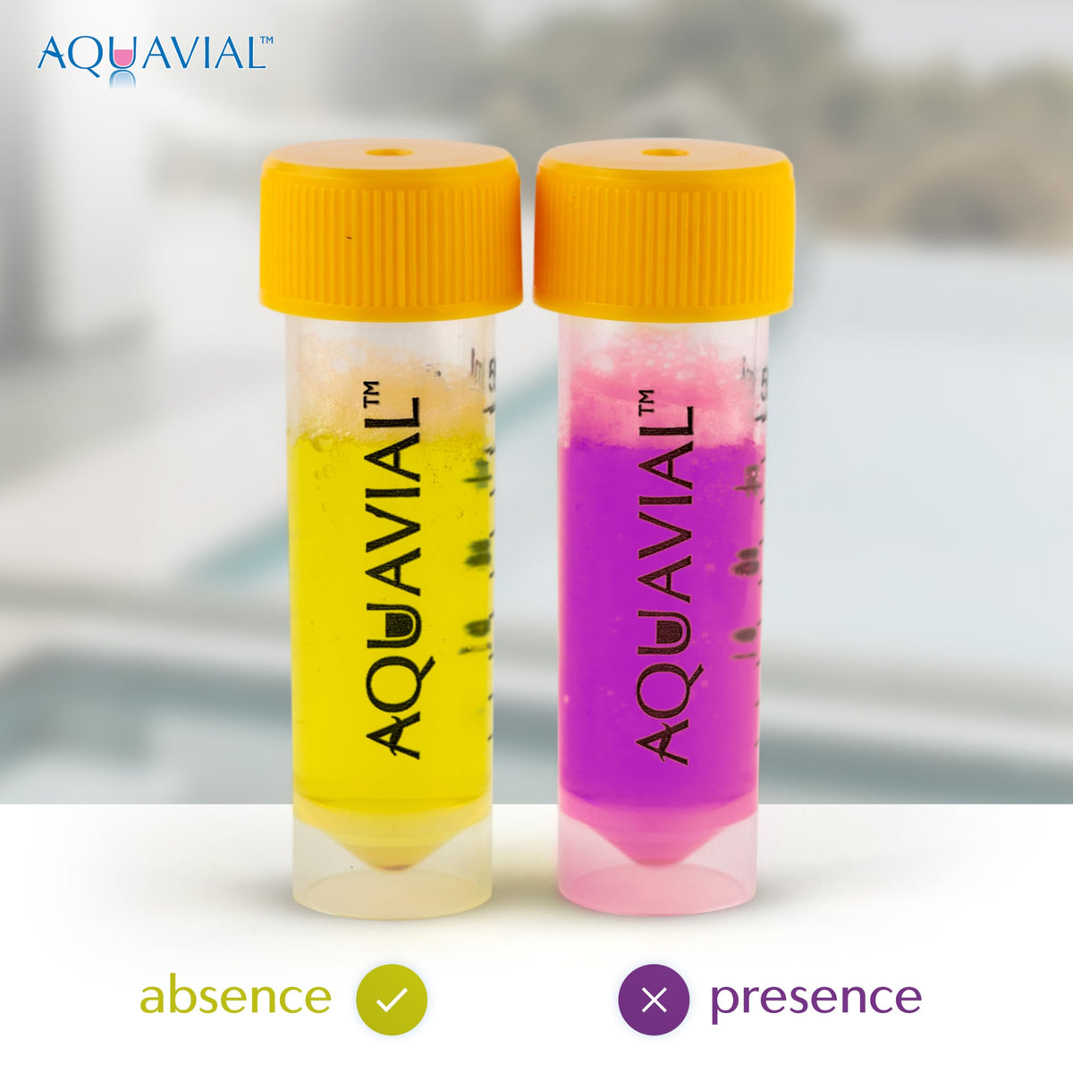 AquaVial being used to test pool water for safety.