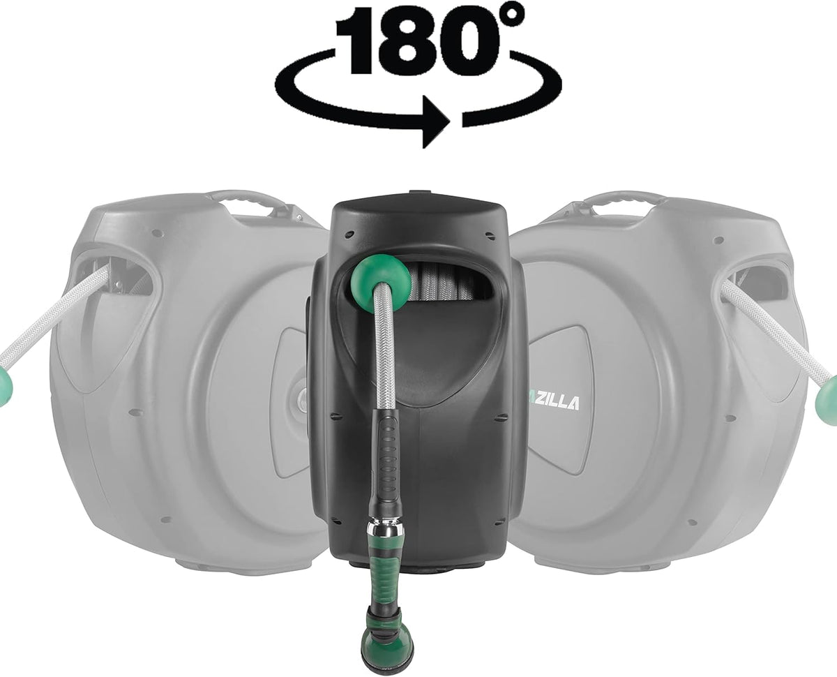 AQUAZILLA 180-degree swivel bracket enables flexible watering around corners and beds.