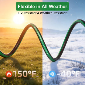 AQUAZILLA lightweight hose shown for easy carrying, coiling, and storage after gardening
