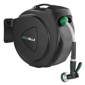 AQUAZILLA retractable hose reel 120ft wall mount for tidy gardens and easy watering.