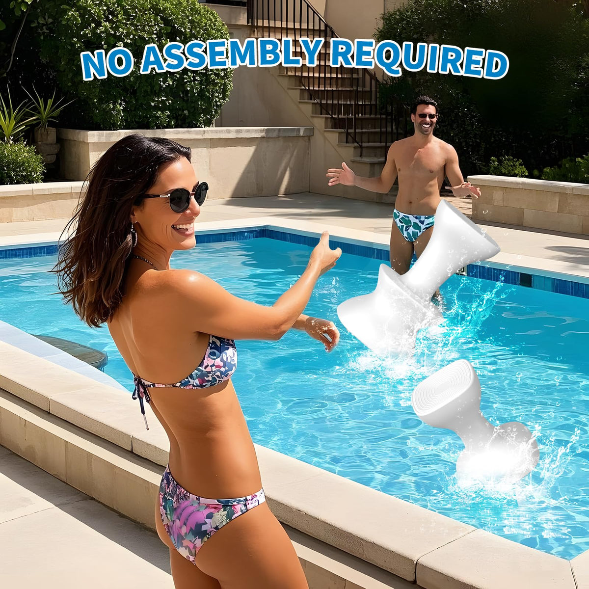 Aquenelle pool stool with adjustable feet stays level on uneven pool edges.