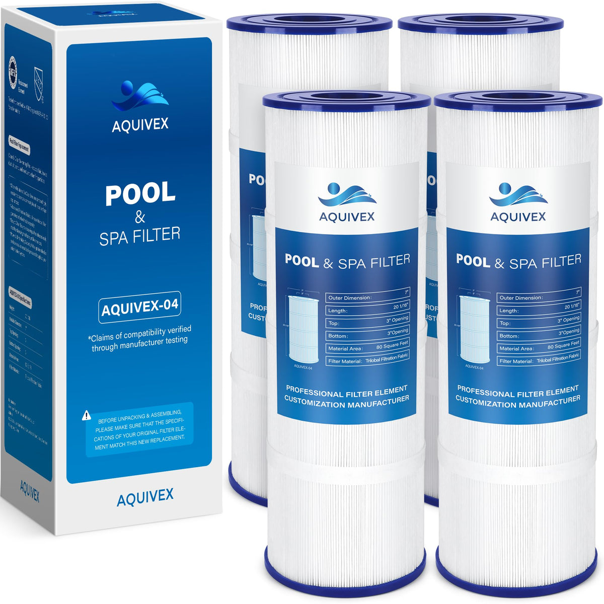AQUIVEX CCP320 cartridge package demonstrates compatibility and 320 sq ft filtration capacity
