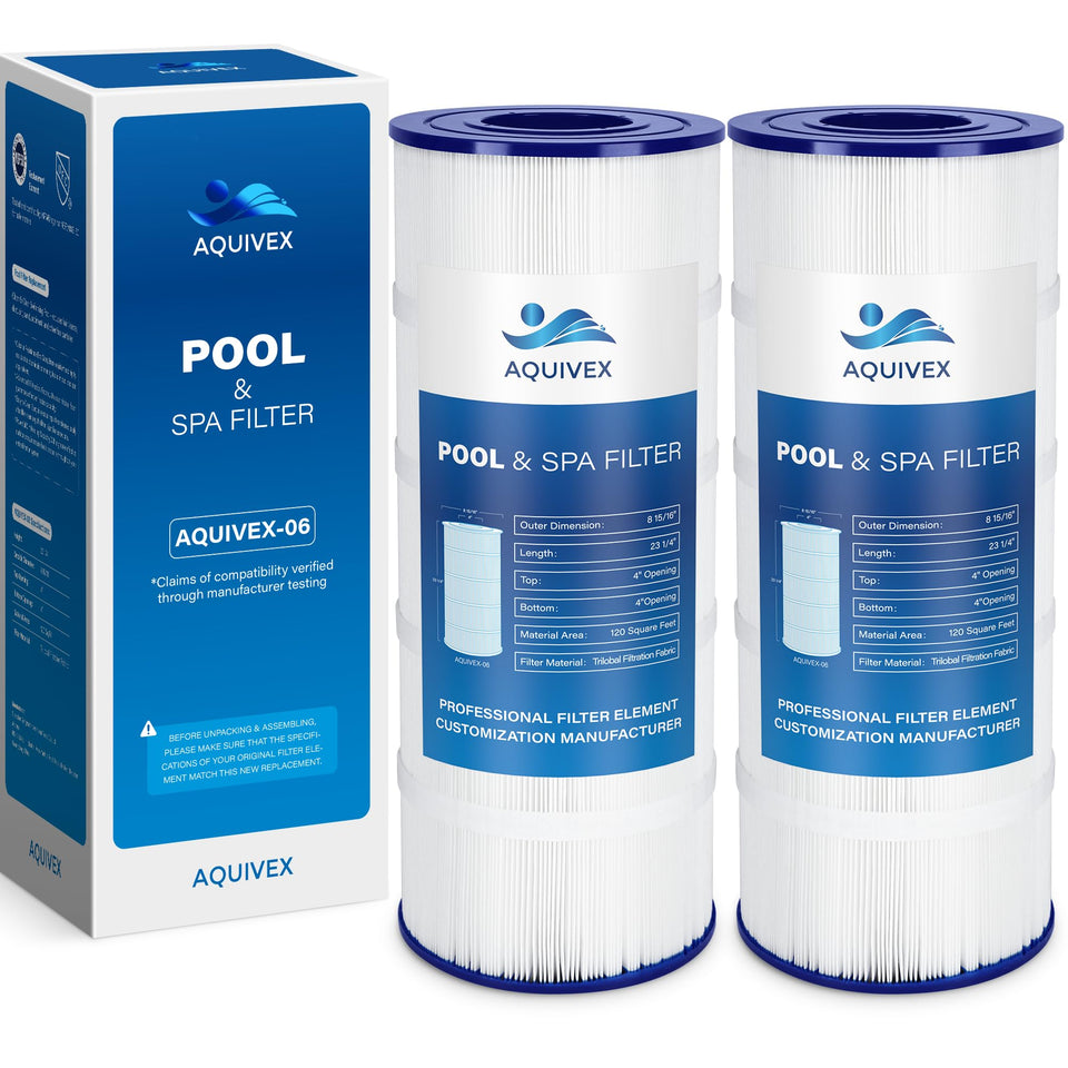 AQUIVEX CX1200RE front view shows rugged cartridge design for reliable pool filtration.