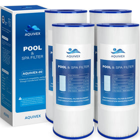 AQUIVEX CX580XRE four-pack packaging ready for pool maintenance and replacement.