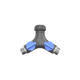 Aquor Garden Hose Y-Splitter with dual valves for independent control on two hoses.