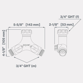 Aquor Y-Splitter fits standard 3/4 inch GHT faucets for easy compatibility.