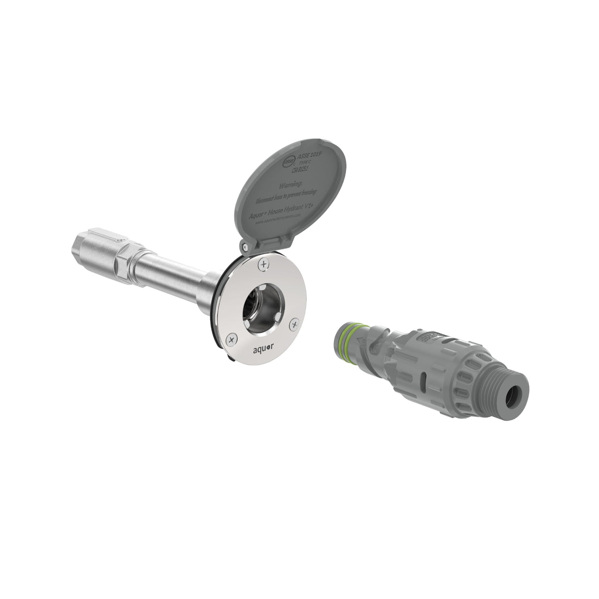 Aquor House Hydrant V1+ wall-mount anti-siphon valve for safe, leak-free outdoor water access.
