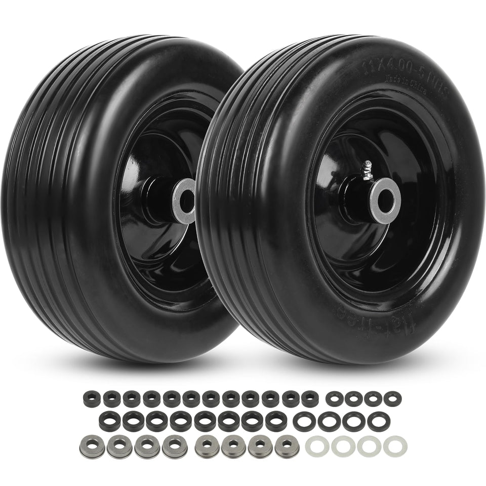 AR-PRO 11x4-flat-free tire and wheel assembly for zero-turn mowers; ideal front-wheel replacement