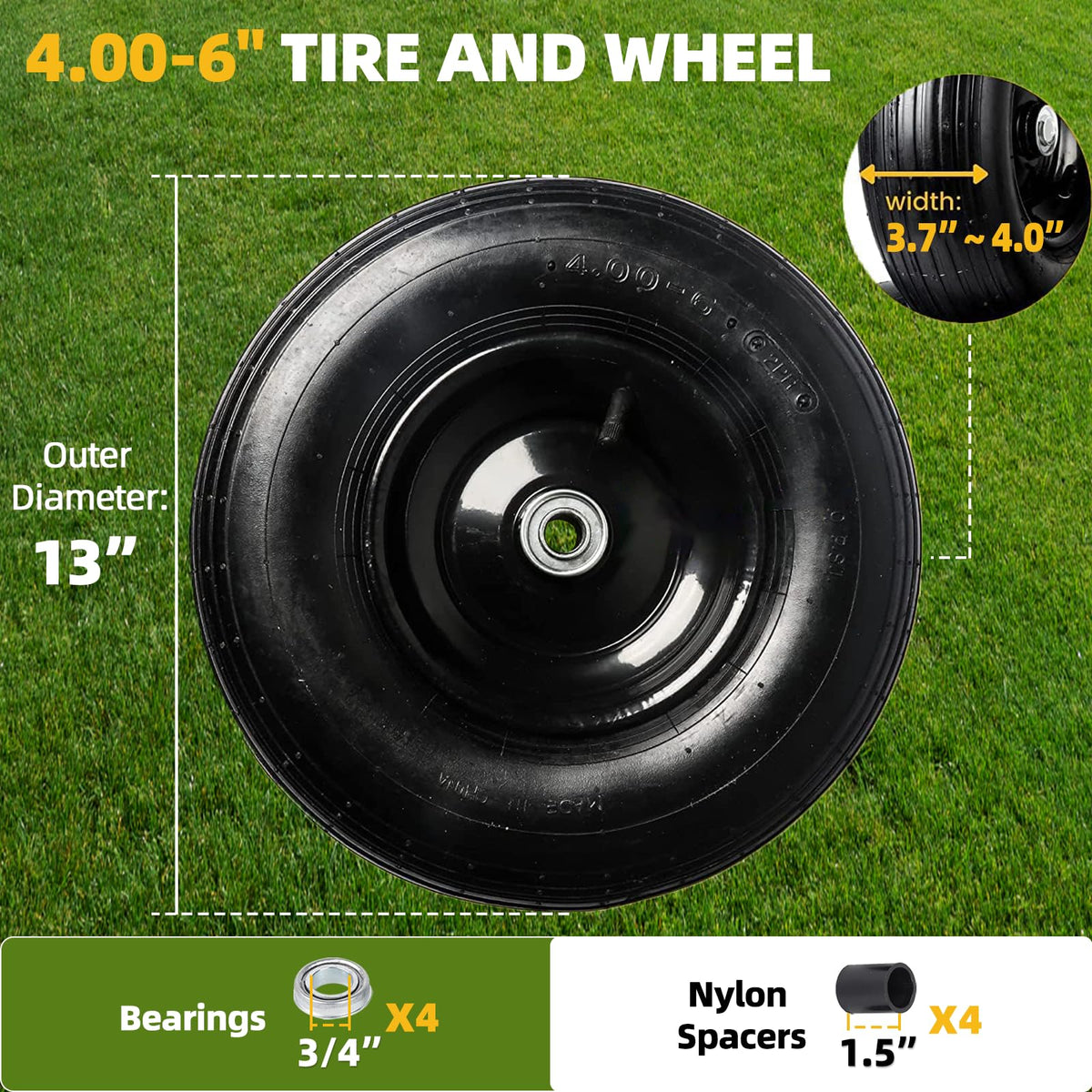 AR-PRO 13 inch replacement wheel for garden carts