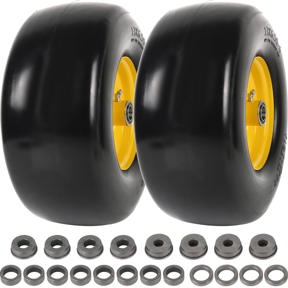 AR-PRO 13x6.50-6 flat-free tire and wheel, side view, ideal for lawn mower resilience