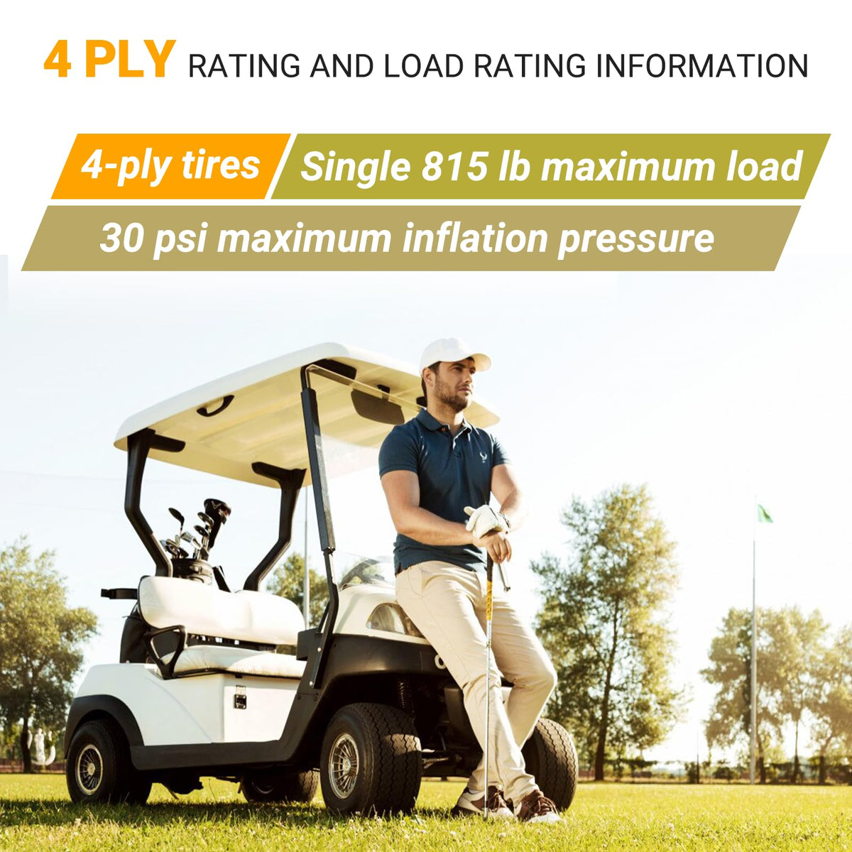 AR-PRO 18x8.50-8 tires installed on a golf cart for smooth everyday use