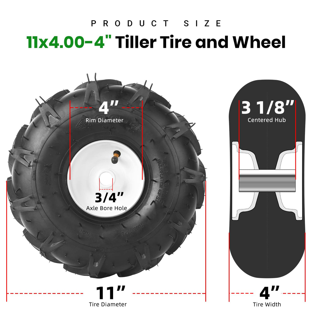 AR-PRO 4-ply pneumatic tire with deep tread for reliable traction.