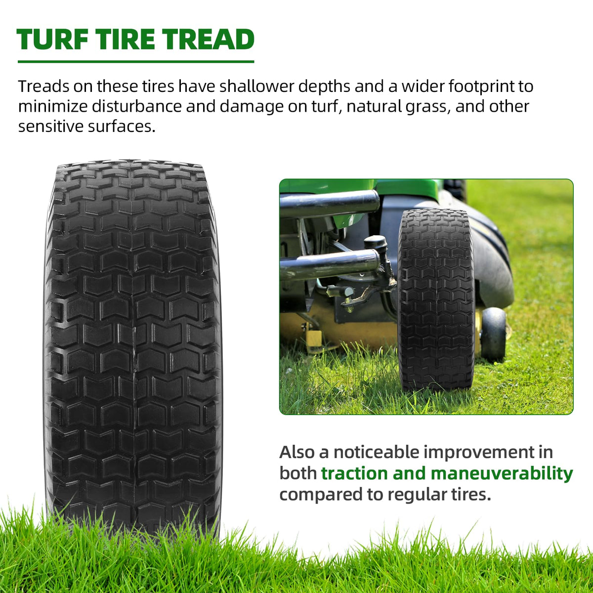 AR-PRO solid tire delivers 400 lb load capacity per wheel for mowing tasks.