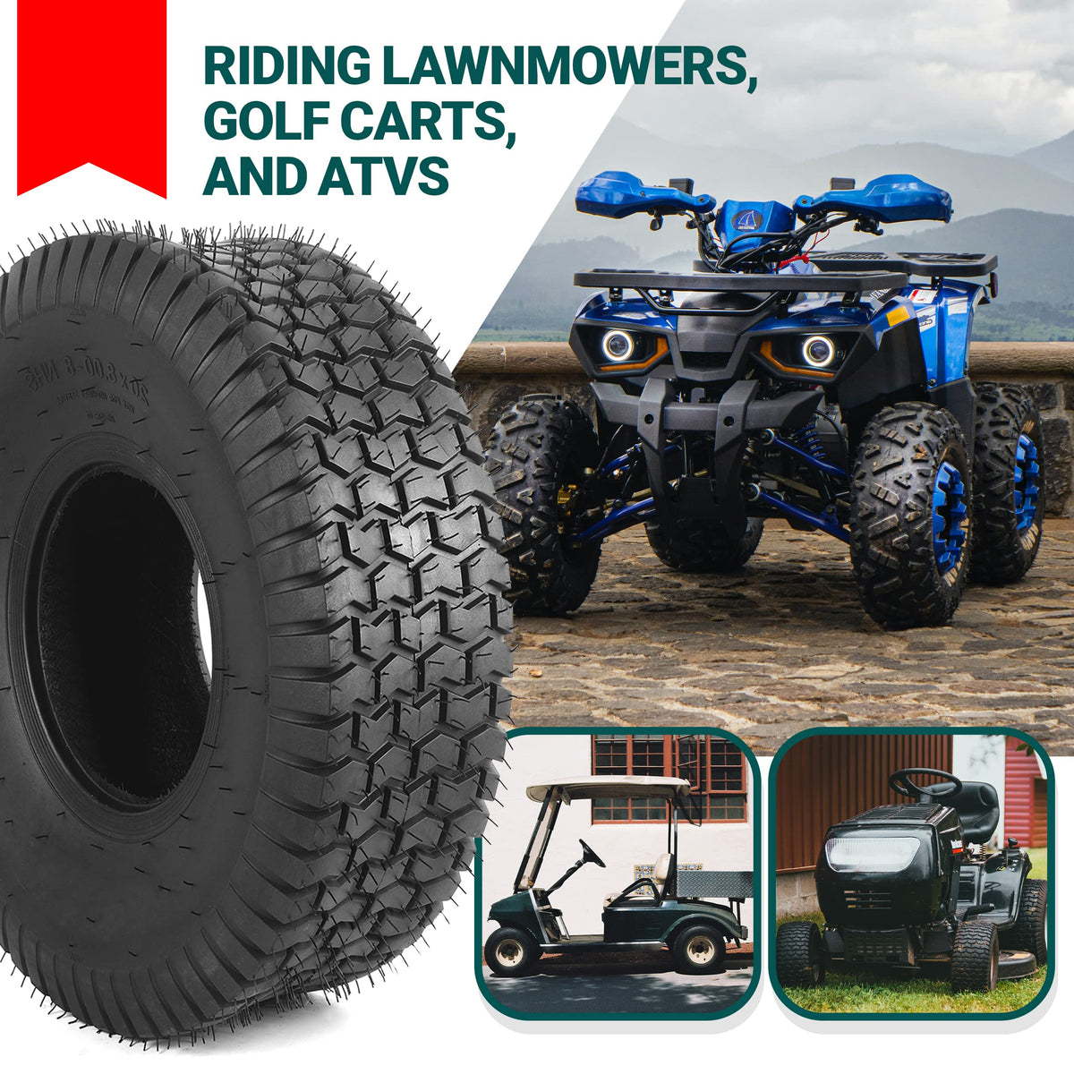 AR-PRO 4ply construction turf tire close-up emphasizing durability.