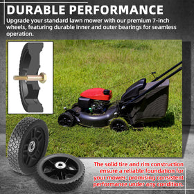 AR-PRO 7-inch mower wheel bearing close-up highlights durable inner and outer bearings.