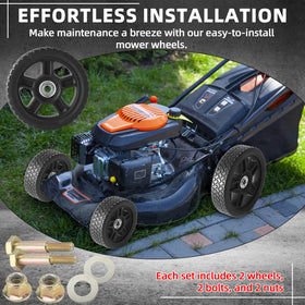 AR-PRO 7-inch mower wheel bolt-on assembly shows quick replacement in minutes.