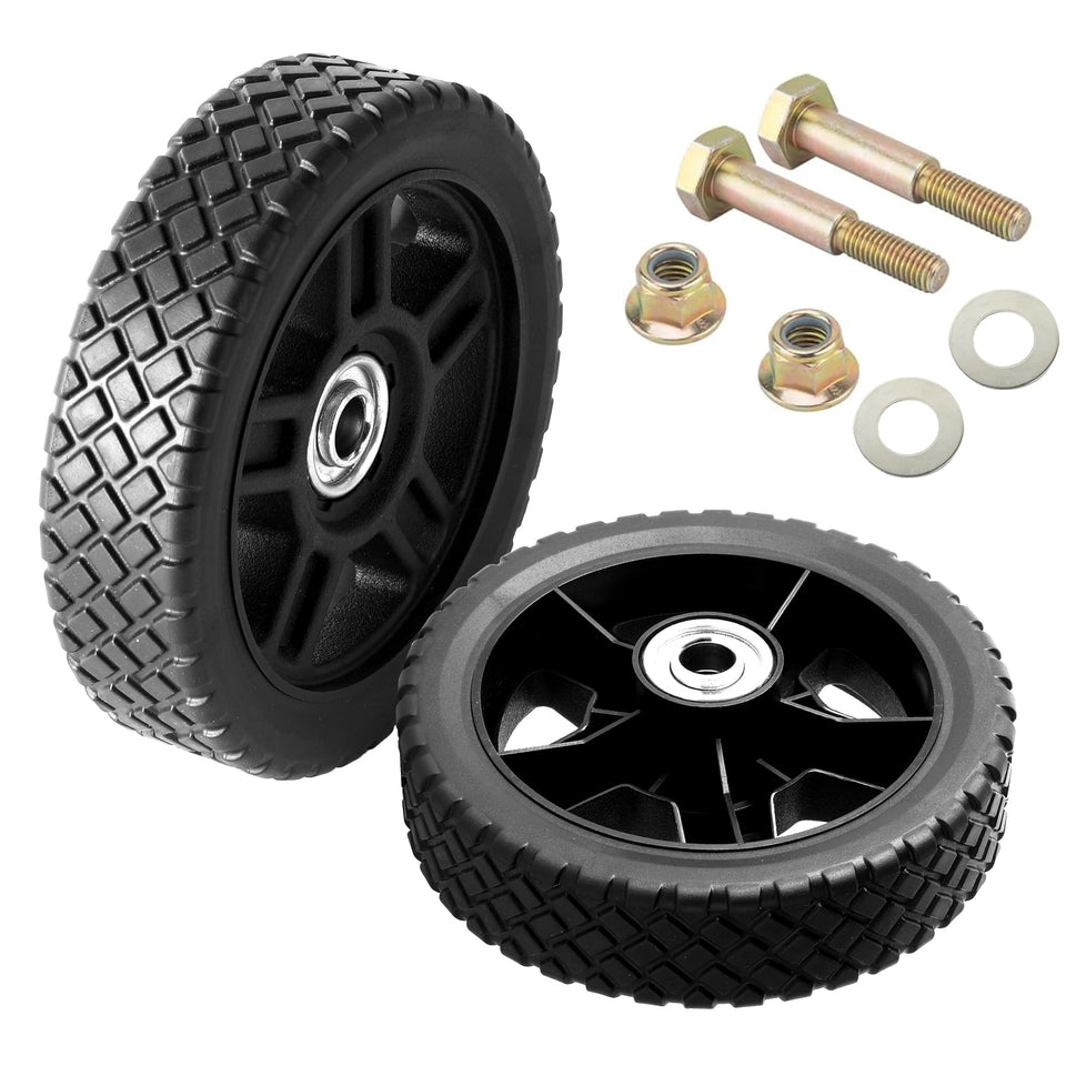 AR-PRO 7-inch lawn mower wheel side view showing sturdy construction for stable traction.