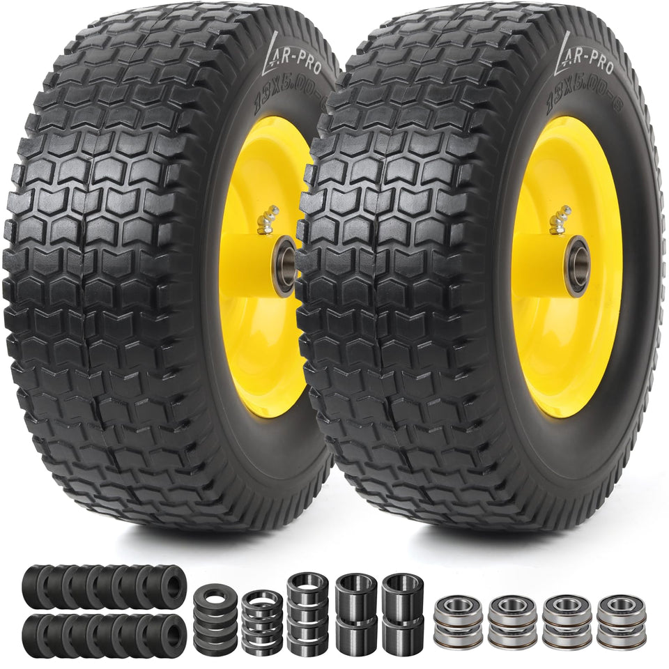AR-PRO flat-free front tire and wheel assembly for mower front-end reliability.